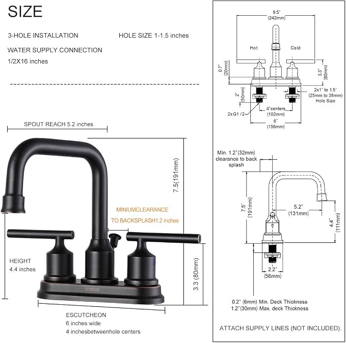 WOWOW Oil Rubbed Bronze Bathroom Faucet for Bathroom Sink Faucet 3 Hole Lavatory Faucet 2 Handle Vanity Faucet with Drain and Supply Hose Mixer Tap High Arc Swivel Spout