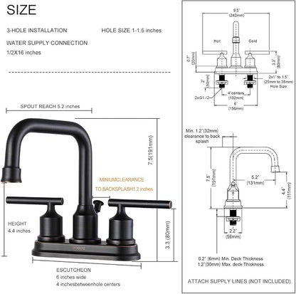 WOWOW Oil Rubbed Bronze Bathroom Faucet for Bathroom Sink Faucet 3 Hole Lavatory Faucet 2 Handle Vanity Faucet with Drain and Supply Hose Mixer Tap High Arc Swivel Spout