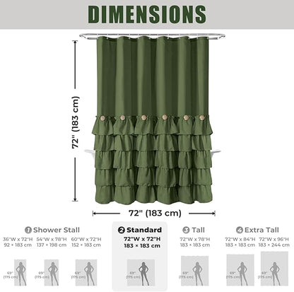Seasonwood Sage Green Shower Curtain for Bathroom Cute Ruffle Shower Curtain 72 X 72 Inches Farmhouse Shower Curtains with Buttons & Green Ruffles