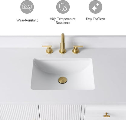 Vanity Art 42" Bathroom Vanity with Single Sink & Arabescato White Engineered Stone Top, Vanity Cabinet with Soft Closing Door, Solid Wood Frame, Golden Brushed Handles, White VA8142-W-GB