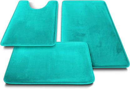 Clara Clark 3 Piece Bathroom Rugs Bath Mat Set, Velvet Memory Foam Bath Mats for Bathroom - Non-Slip, PVC Backing Bath Rugs, Washable - Dries Quickly, Teal
