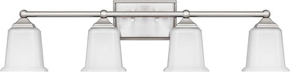 Nox Vintage 4-Light Vanity Light Modern Wall Sconce Lighting Brushed Nickel with White Glass Shade for Bathroom, Hallway, Entryway, Kitchen, Mirror, Laundry Room