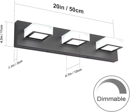 Ralbay 3 Light Dimmable Bathroom Vanity Light LED Modern Matte Black Vanity Wall Light Acrylic Stainless Steel Bathroom Vanity Lighting Fixtures