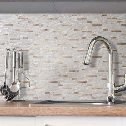 DICOFUN 10 Sheets Marble Look Peel and Stick Backsplash Wall Tile, PVC Kitchen Backsplash Peel and Stick in Light Brown, 9.4 sq.ft