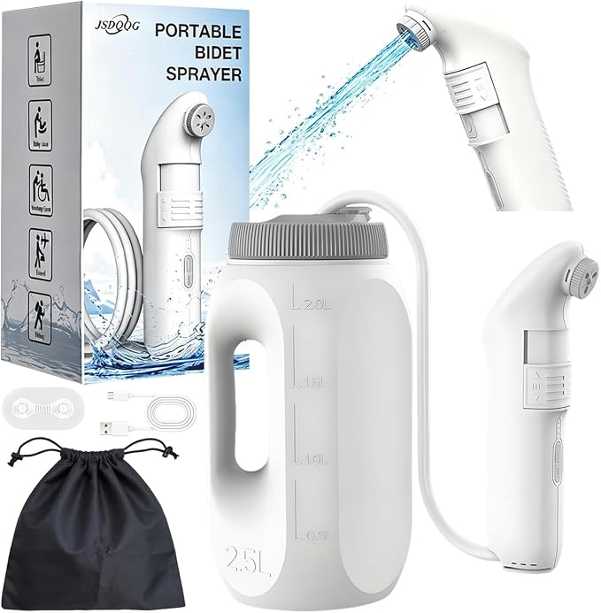 Electric Portable Bidet for Travel, Large Handheld Bidet Sprayer with 2.5L Peri Bottle, High Pressure Rechargeable rinsemate Portable Bidet for Women Men, shatafa,Camping, Postpartum Care