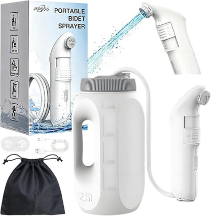 Electric Portable Bidet for Travel, Large Handheld Bidet Sprayer with 2.5L Peri Bottle, High Pressure Rechargeable rinsemate Portable Bidet for Women Men, shatafa,Camping, Postpartum Care