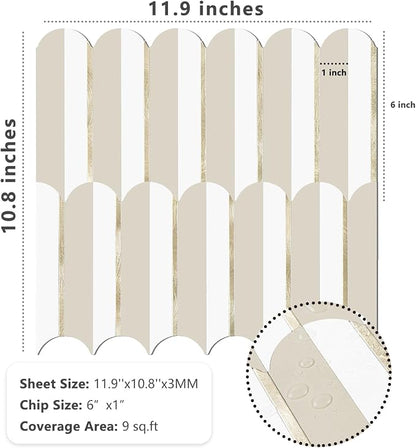 Vamos Tile Peel and Stick Backsplash Seamless Tile,PVC+Gold,Matt,10-Sheet | 11.9''x10.8'',White & Beige Self Adhesive Fish Scale Stick on Backsplash Tile for Kitchen & Bathroom & Laundry & Camper
