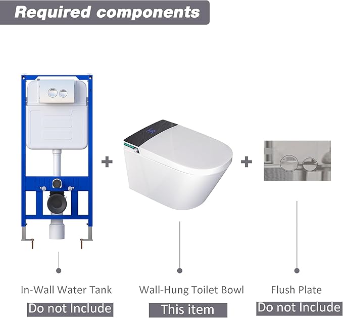 MEJE #MZE014P - Intelligent Wall-Hung Toilet, One-piece Elongated Smart Toilet with Bidet Built in,Heated Seat, Warm Air Dryer,Auto Flush, Auto Open and Close, Remote Control, Night Light, White