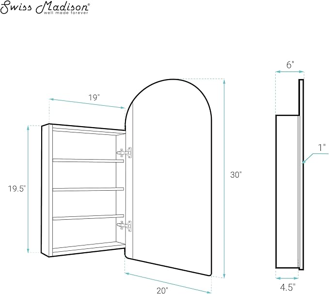 Swiss Madison Porte 20 x 30 Arched Recessed/Wall Mount Medicine Cabinet with Mirror in Black