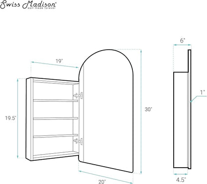 Swiss Madison Porte 20 x 30 Arched Recessed/Wall Mount Medicine Cabinet with Mirror in Black