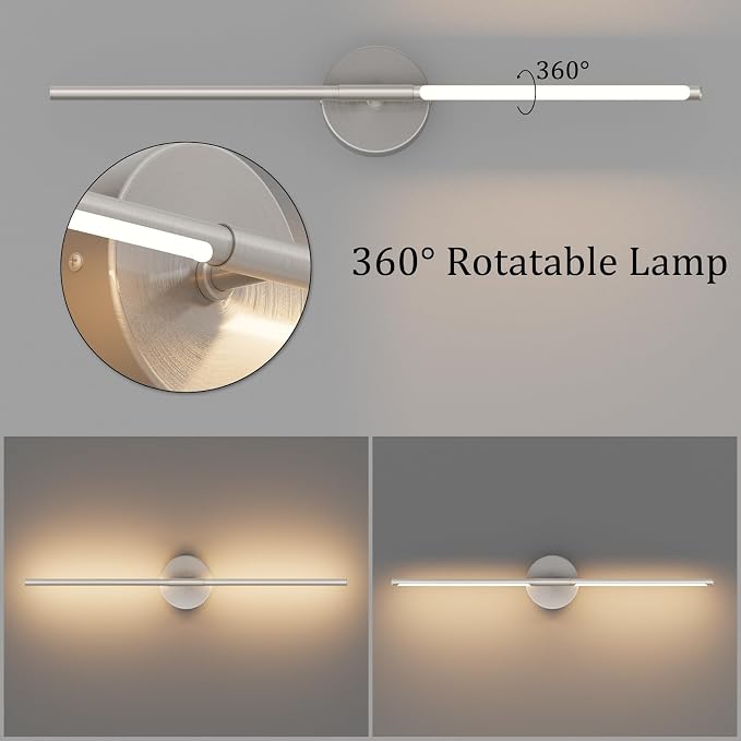 28In Sand Nickel Wall Sconces Set of Two Hardwired 3000K LED Modern Vanity Light 360° Rotatable for Living Room Bedroom Bathroom(2 Pack)