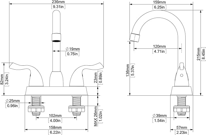 2 Handle Black Bathroom Sink Faucet - 4 Inch Centerset Faucet Bathroom 2 or 3 Hole Lavatory Faucet Bathroom Vanity Sink Faucets with Pop-up Drain and Supply Lines Matte Black