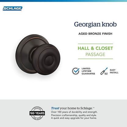 Schlage F10 GEO 716 Georgian Door Knob, Hall & Closet Passage Lock, Aged Bronze