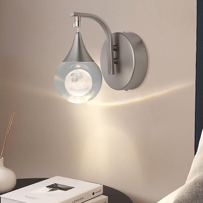 Modern Crystal Moon Wall Lamp, Globe Led Wall Light for Bedroom Living Room Hallway, 3300k Warm White | Dimmable | Chrome
