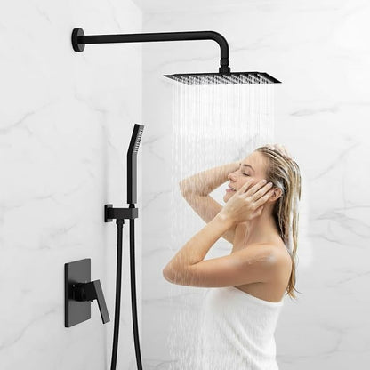 EMBATHER Shower System,10"Shower Faucet Set with Rain Shower Head and Handheld Spray Combo,Included Valve and Trim Kit,Mattle Black