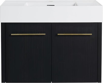 30 Inch Floating Bathroom Vanity,30" Bathroom Vanity with Sink,Modern Single Sink Bathroom Vanity Combo,Black Wall Mounted Cabinet Set