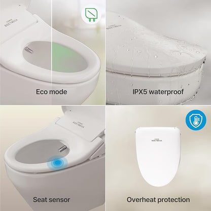 COWAY Bidetmega 200N *Elongated* Electronic Bidet Toilet Seat with Instantaneous Water Heating, Heated Seat and Dryer, Soft Close Lid, Stainless Nozzle, Night Light, Self Cleaning, Remote Control