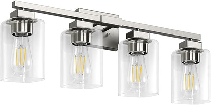 BesLowe 27" 4-Light Bathroom Light Fixture, Modern Brushed Nickel Bathroom Vanity Light, Bathroom Lighting Fixtures Over Mirror, Matte Nickel Bathrom Wall Lamp, Wall Lights for Living Room Bedroom