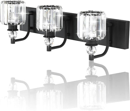 Ralbay Black Crystal Bathroom Lights Fixtures 3 Light Crystal Bathroom Vanity Lights Fixtures Over Mirror Modern Matte Black Bath Wall Lights
