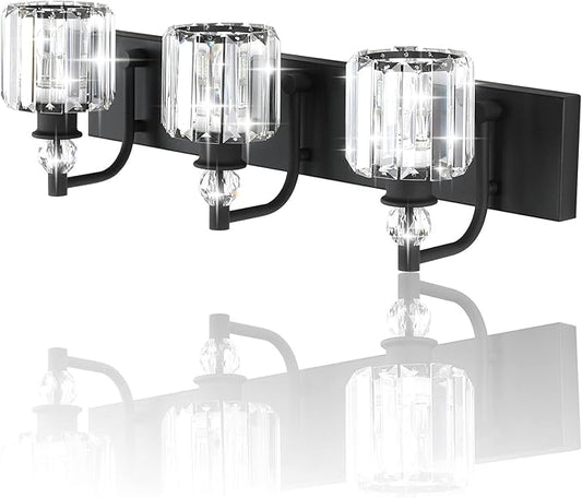 Ralbay Black Crystal Bathroom Lights Fixtures 3 Light Crystal Bathroom Vanity Lights Fixtures Over Mirror Modern Matte Black Bath Wall Lights