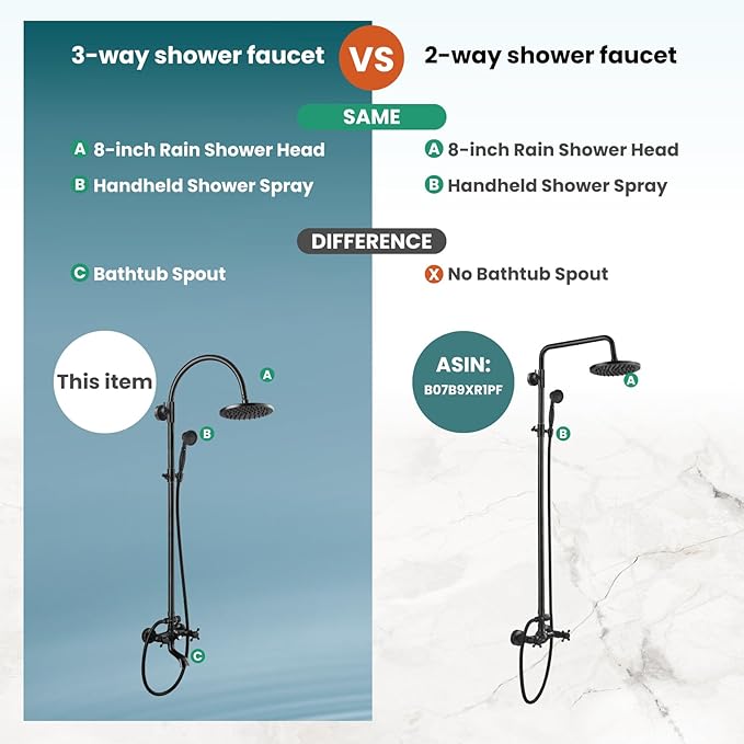 gotonovo Exposed Bathroom Shower Faucet Wall Mounted Shower System 8 Inch Shower Head and Tub Spout Double Cross Handles Adjustable Handheld Sprayer Curved Pipe Oil Rubbed Bronze