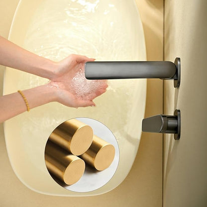 BiaoTeng Concealed Faucet for Bathroom Sink Wall Mount Hot and Cold Faucets for Bathroom Sinks Single Handle Brass Grey