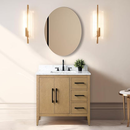 Vanity Art 36 inch Bathroom Vanity with Single Sink & Ceramic Top, Vanity Cabinet with Soft-Closing Doors, Drawers, Solid Wood Frame, Natural Oak,VA9036-NO-MB1