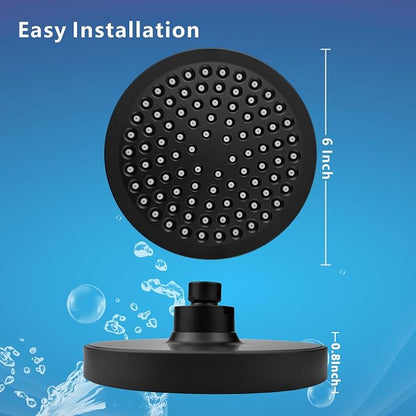 High Pressure Rain Shower Head, High Flow Pressure Boosting Adjustable Rainfall Showerhead, Awesome Shower Experience Even At Low Water Flow, Black