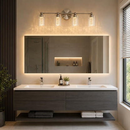 Brushed Nickel Vanity Light with 3 Color Modes, Eye Protection LED Bathroom Light Fixtures, Dimmable Modern Wall Light Over Mirror with Clear Glass Shade (Brushed Nickel, 4-Light)