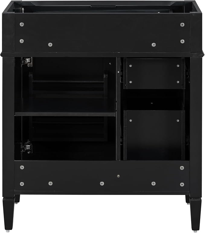 30" Bathroom Vanity Without Top Sink,Modern Freestanding Bath Storage Cabinet with 2 Soft-Close Drawers & Tip-Out Tray,Solid Wood Vanity Only w/Adjustable Shelf & Door Organizer,Black