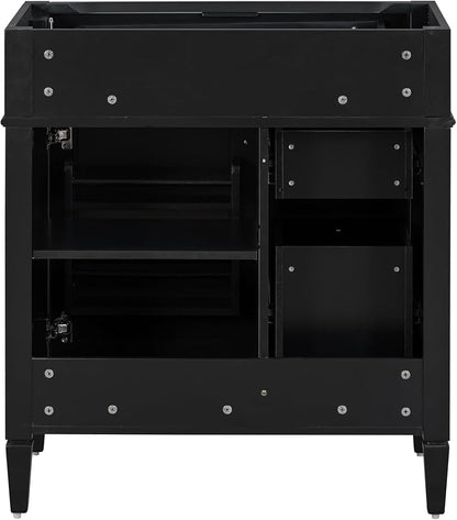 30" Bathroom Vanity Without Top Sink,Modern Freestanding Bath Storage Cabinet with 2 Soft-Close Drawers & Tip-Out Tray,Solid Wood Vanity Only w/Adjustable Shelf & Door Organizer,Black