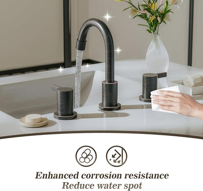 Phiestina 8 Inch 2 Handles 3 Hole Widespread Bathroom Faucet with Valve and Metal Pop-Up Drain, Oil Rubbed Bronze, WF015-1-ORB
