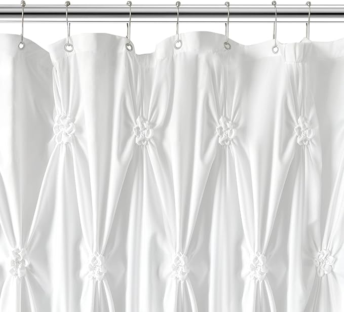 Seasonwood Modern Farmhouse Shower Curtain White Fabric Shower Curtain for Bathroom Decor Chic Style,Quick-Drying, Durable and Washable Bathroom Curtains, 72 x 72