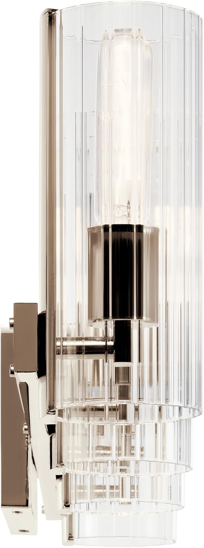 Kichler Jemsa 4 Light Vanity, Modern Light with Clear Fluted Glass in Polished Nickel for Bathroom or Powder Room (9.75" x 32"), 55169PN