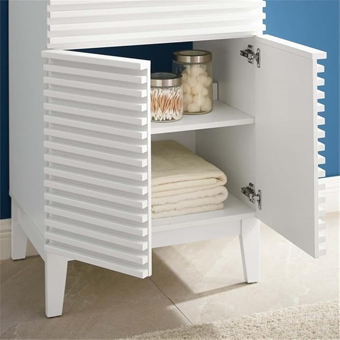 Modway Render Mid-Century Bathroom Vanity with Sink in White White