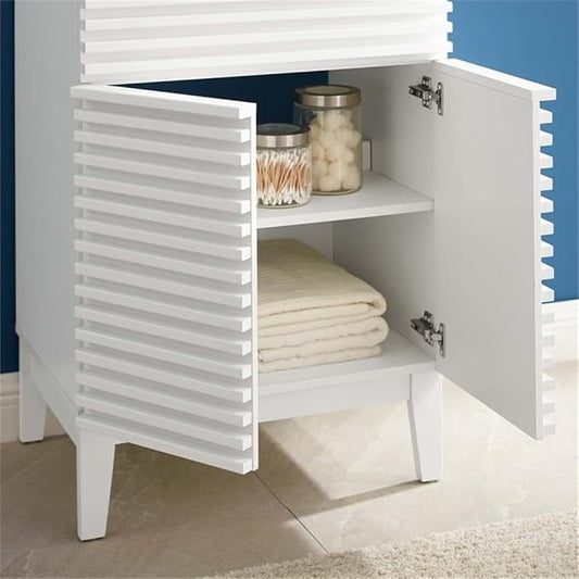 Modway Render Mid-Century Bathroom Vanity with Sink in White White
