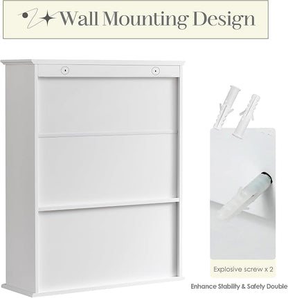 Bathroom Wall Cabinet, White 30" x 24" Wall Mounted Medicine Cabinet, Over Toilet Storage Hanging Cabinet Adjustable Shelves Cupboard with Large Space for Laundry Room, Bedroom, Kitchen, Entryway