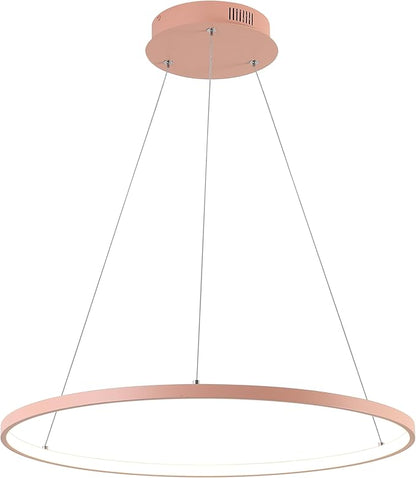 JONATHAN Y 23.75" Matte Pink Modern Integrated LED Pendant Light, Dimmable Round Hoop Chandelier for Kitchen Island, Dining Room, Adjustable Height Metal Hanging Light (JYL7203B)
