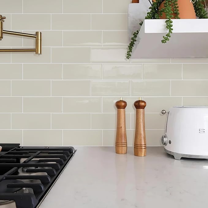 STICKGOO 10-Sheet Subway Peel and Stick Backsplash Tiles Putty Beige | Waterproof 3D PVC wall tiles with strong adhesive, extra thick for kitchen backsplash and bathroom walls