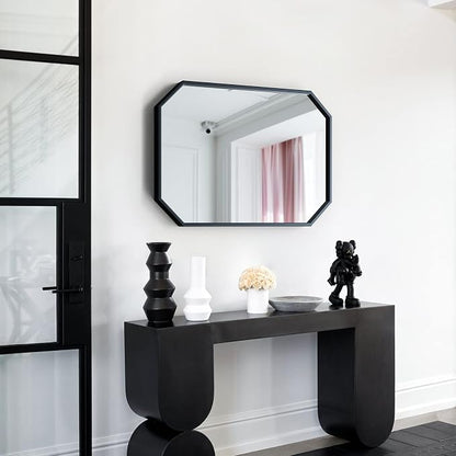 24x36 Inch Octagon Mirror for Bathroom Black Wall Mirror Rectangle Mirror | Black Bathroom Mirror Metal Frame Wall Mirror Decorative Rustic Accent Vanity Mirror Hanging for Over Sink Entryway