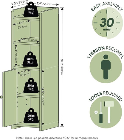 Furinno Fulda Bathroom Storage Cabinet, 5-Tier Bathroom Cabinet, Narrow Cabinet with Door and Adjustable Shelves, 32H, for Small Spaces, Bathroom, Living Room, Entryway, White
