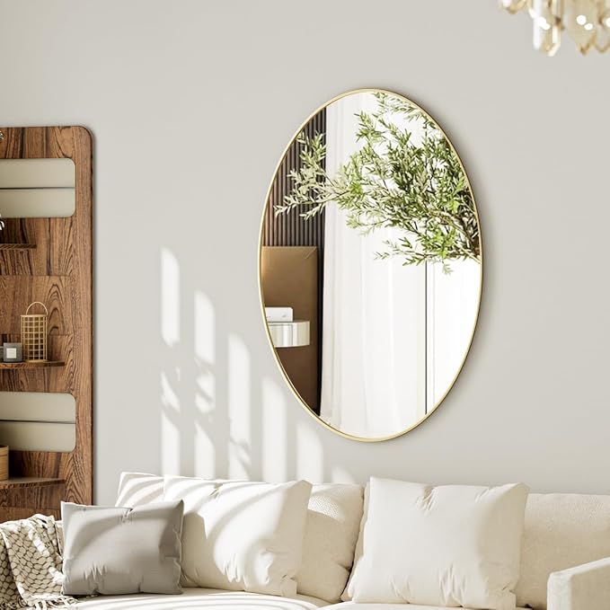 Koonmi Gold Oval Bathroom Mirror, 26"x37" Oval Mirror for Wall | Shatterproof Bathroom Vanity Mirror for Bedroom Living Room Entryway, Horizontal or Vertical, Hardware Included