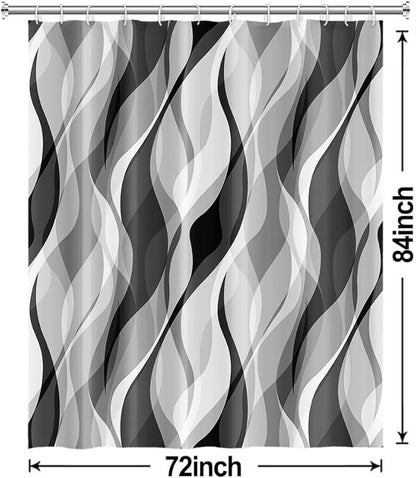 Grey Shower Curtain, Modern Abstract Black and Grey Striped Shower Curtain Set for Bathroom Waterproof White Gray Shower Curtain with Hooks, 72x84 Inch