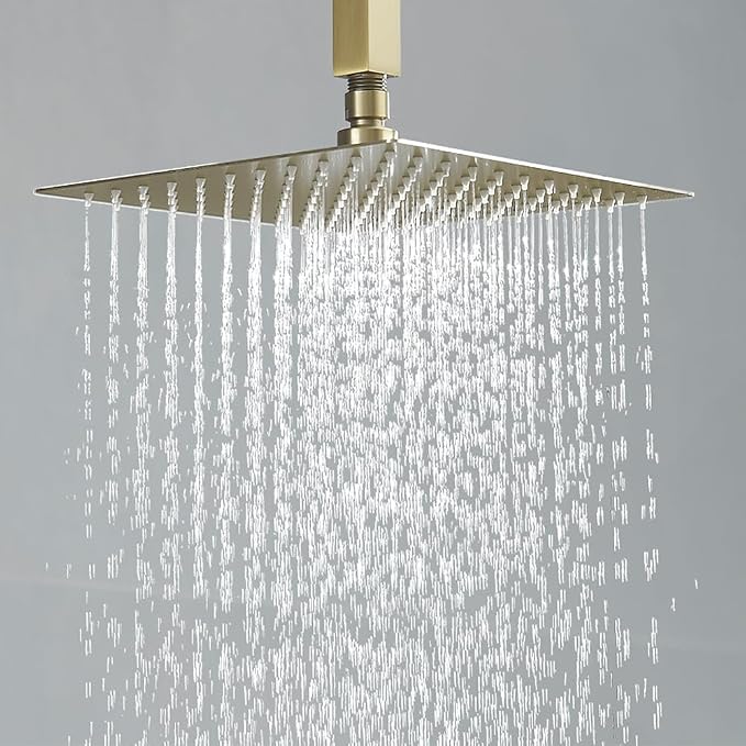 10 Inch Ceiling Mounted Shower System Rain Mixer Shower Combo Set Rainfall Shower Head System ‎Brushed Gold Shower Faucet Rough-in Valve Body and Trim Kit Included
