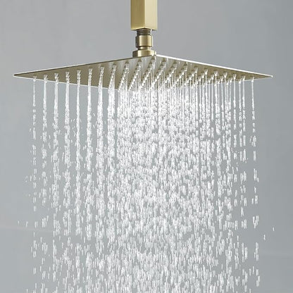 10 Inch Ceiling Mounted Shower System Rain Mixer Shower Combo Set Rainfall Shower Head System ‎Brushed Gold Shower Faucet Rough-in Valve Body and Trim Kit Included