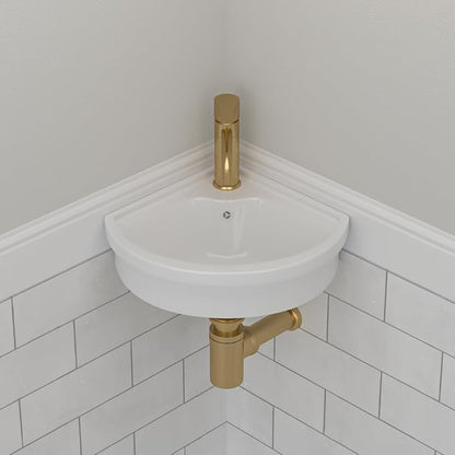 Triangle Corner Wall Mount Sink | Beslend 16"x15" Inch White Ceramic Vessel Sink, Triangle Corner Art Basin with Single Hole，Small Space-Saving Bathroom Sinks