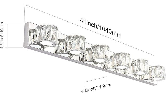 Aipsun 6 Lights 41in Crystal Vanity Lights Over Mirror Long Bathroom Lighting Fixture Modern LED Vanity Light for Bathroom,White Light 6000K