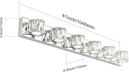 Aipsun 6 Lights 41in Crystal Vanity Lights Over Mirror Long Bathroom Lighting Fixture Modern LED Vanity Light for Bathroom,White Light 6000K