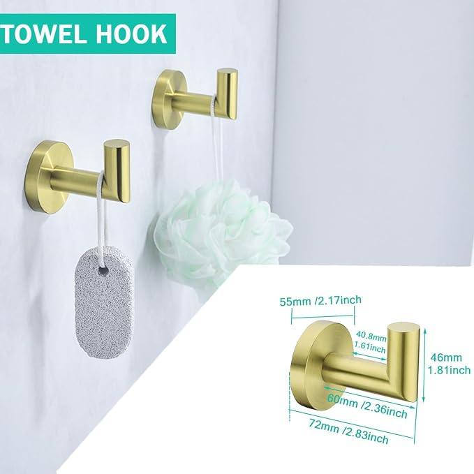 Towel Bar Set 4-Pieces Brushed Gold Bathroom Hardware Set, 18 Inch Stainless Steel Towel Rack Kit,Towel Rod Coat Hook and Toilet Paper Holder Wall Mounted Bathroom Accessories Set