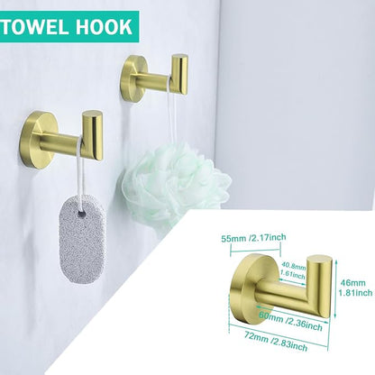 Towel Bar Set 4-Pieces Brushed Gold Bathroom Hardware Set, 18 Inch Stainless Steel Towel Rack Kit,Towel Rod Coat Hook and Toilet Paper Holder Wall Mounted Bathroom Accessories Set